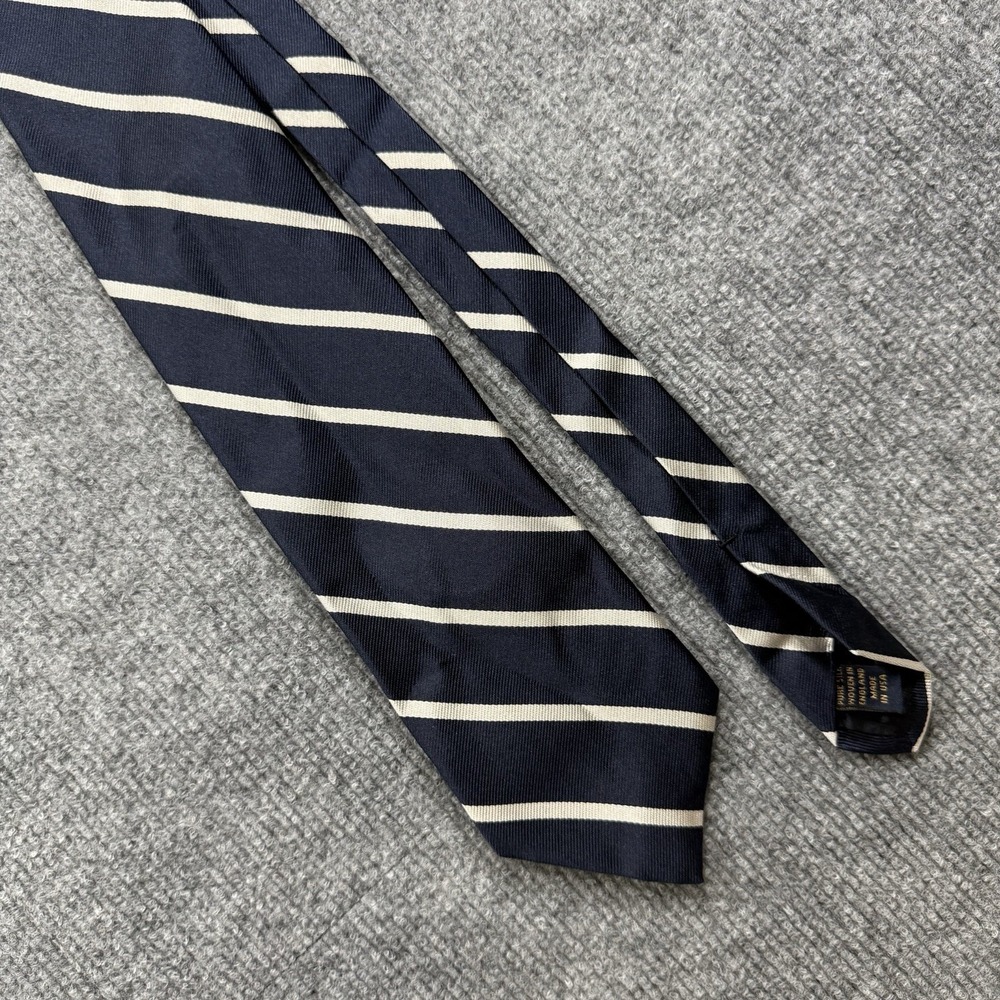 Brooks Brothers Makers Navy White Stripe Pure Silk Tie Made USA England